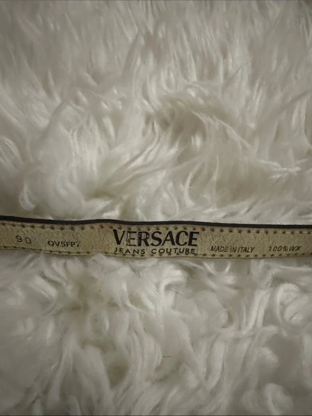 Versace Black Leather Belt with Gold Crystal Logo Buckle